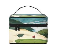 Trousse de maquillage de voyage imprimée sur un terrain de golf sur la plage, étui de rangement avec poignée pour femmes et filles, Noir , Taille unique, Trousse de maquillage