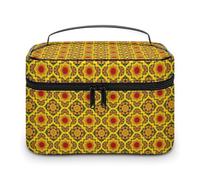 Trousse de Maquillage de Voyage Jaune à Motif Floral Vintage marocain pour Femmes, Organiseur avec Compartiments à poignées Souples, Trousse de Toilette de Grande capacité pour Hommes, Trousse de ma