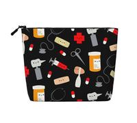 Trousse de maquillage de voyage motif médecine de dessin animé, faux chanvre, grande capacité, sac à fermeture éclair, résistant à l'eau, organiseur quotidien