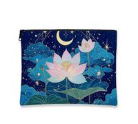 Trousse de maquillage de voyage motif nénuphar pour femme, petite trousse de maquillage portable en toile avec fermeture éclair, cadeau céleste, trousse de toilette, bleu, 7x9 Inch, Nénuphar