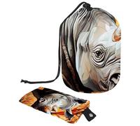 Trousse de maquillage de voyage motif rhinocéros mosaïque pour femme, sac à maquillage pliable avec cordon de serrage, trousse de toilette portable, Mosaïque Rhino,