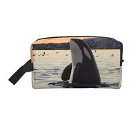 Trousse de maquillage de voyage motif vague de plage et coucher de soleil - Grande capacité - Portable, Baleine tueuse., Taille unique