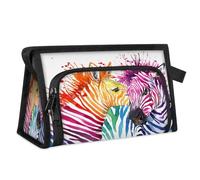 Trousse de maquillage de voyage motif zèbre aquarelle pour femmes, hommes, enfants, filles, garçons, zèbre mignon coloré, trousse de toilette, trousse de toilette, trousse de douche, organisateur,