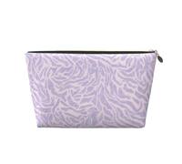 Trousse de maquillage de voyage multifonction avec fermeture éclair pour femmes et filles - Motif imprimé feuille violette - Doré, doré, Taille unique