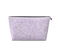 Trousse de maquillage de voyage multifonction avec fermeture éclair pour femmes et filles - Motif imprimé feuille violette - Doré, Argenté., Taille unique