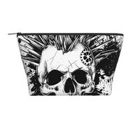 Trousse de maquillage de voyage noire et blanche avec motif tête de mort punk pour femme, Noir , Taille unique, Trousse de maquillage