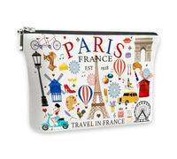Trousse de maquillage de voyage Paris - Petite trousse de maquillage avec doublure - En lin - Cadeau Paris - Petite trousse de maquillage avec impression des deux côtés - Cadeau pour voyageurs, amis