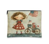 Trousse de maquillage de voyage patriotique, drapeau américain vintage, pochette à fermeture éclair pour femme, petit organisateur portable en toile, cadeau de jour de l'indépendance d'été, vintage