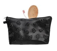 Trousse de maquillage de voyage - Pochette de maquillage imperméable en cuir synthétique avec motif tête de mort, sac de rangement à fermeture éclair | Organiseur portable pour soins de la peau