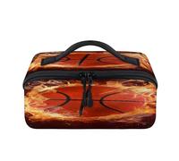 Trousse de maquillage de voyage portable avec ballon de basket-ball - Poche étanche - Trousse de toilette ouverte et plate - Pour homme et femme