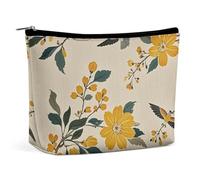 Trousse de maquillage de voyage portable blanche florale chinoiserie trousse de toilette grande capacité avec fermeture éclair étui de rangement de maquillage étanche pour homme et femme, Fleur jaune
