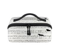 Trousse de maquillage de voyage portable et étanche avec motif chat noir et note de musique, trousse de toilette plate ouverte, trousse de toilette, organisateur de voyage pour femmes et hommes