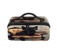 Trousse de maquillage de voyage portable et étanche avec motif chat noir - Trousse de toilette ouverte et plate - Organiseur de voyage pour femme et homme
