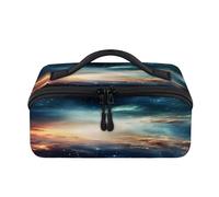 Trousse de maquillage de voyage portable étanche à motif galaxie - Trousse de toilette ouverte plate - Organiseur de voyage pour femme et homme
