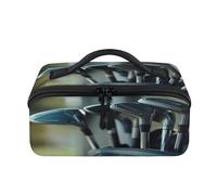 Trousse de maquillage de voyage portable étanche avec motif clubs de golf - Trousse de toilette plate ouverte - Organiseur de voyage pour femme et homme
