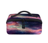 Trousse de maquillage de voyage portable étanche et ouverte pour articles de toilette et cosmétiques - Univers coloré galaxie nébuleuse