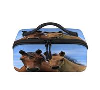 Trousse de maquillage de voyage portable pour chevaux curieux - Pochette étanche ouverte plate - Trousse de toilette pour produits de toilette - Organiseur de voyage pour homme et femme