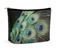 Trousse de maquillage de voyage portable pour femme/fille Motif ours assis sur la pelouse, Plume de paon verte., Taille unique