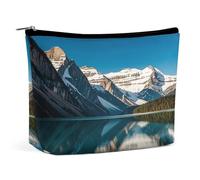 Trousse de maquillage de voyage portable pour femme - Panorama des montagnes du lac Louise - Trousse de maquillage avec fermeture éclair - Étanche - Ouverte et plate - Jolie pochette de maquillage