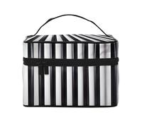 Trousse de maquillage de voyage pour femme à rayures noires et blanches (22,9 x 16,5 x 15,7 cm) - Grande trousse de maquillage portable pour filles, noir, One Size
