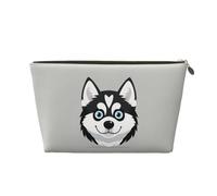 Trousse de Maquillage de Voyage pour Femme avec Chiot Husky de Sibérie, Trousse de Toilette en Cuir pour Chien Amusant, Pochette de Rangement avec Fermeture éclair