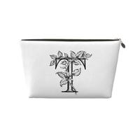 Trousse de Maquillage de Voyage pour Femme avec Lettre T - Trousse de Toilette en Cuir personnalisée - Pochette de Rangement avec Fermeture éclair