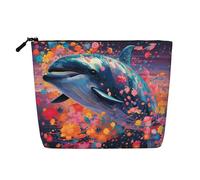 Trousse de maquillage de voyage pour femme avec motif dauphins, fleurs, étoiles de mer, coquillages, corail, grande capacité, pochette à fermeture éclair
