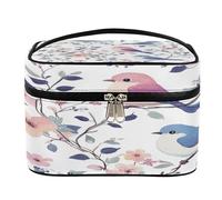Trousse de maquillage de voyage pour femme avec poignée et corde fixe élastique - Grande capacité - Bleu et violet, Blue Purple Bird Flow, Taille unique, Trousse de maquillage