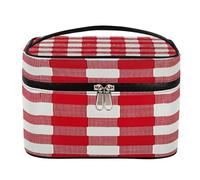 Trousse de maquillage de voyage pour femme avec poignée et corde fixe élastique - Grande capacité - Rouge et blanc, Grille rouge et blanche, Taille unique, Trousse de maquillage