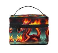 Trousse de maquillage de voyage pour femme - Grande capacité - Dragon King in Fire - 22,9 x 16,5 x 15,7 cm - Grande trousse de maquillage pour filles