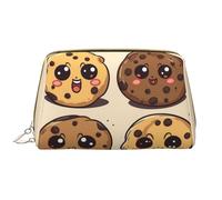 Trousse de maquillage de voyage pour femme - Grande capacité - En cuir synthétique - Étanche - Pépites de chocolat avec différentes expressions - Trousse de maquillage portable à large ouverture avec