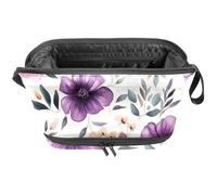 Trousse de maquillage de voyage pour femme, grande capacité en tissu Oxford imperméable, trousse de toilette portable avec feuille florale violette, multicolore, 27x15x14 cm/10.6x5.9x5.5 in, Trousse