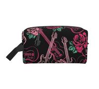 Trousse de Maquillage de Voyage pour Femme, Grande capacité, Motif Guitare et Rose