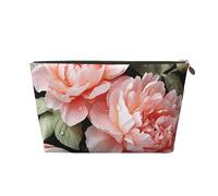 Trousse de maquillage de voyage pour femme - Grande trousse de maquillage avec fermeture éclair - Pivoine et roses, doré, Taille unique, Trousse de maquillage