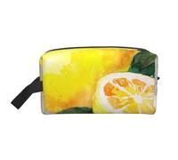 Trousse de Maquillage de Voyage pour Femme, Motif Aquarelle, Fruits d'été, Citrons, Feuilles de Tilleul, Grande capacité