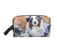 Trousse de Maquillage de Voyage pour Femme, Motif Berger Australien, Neige, Hiver, Beaux Chiens, Grande capacité