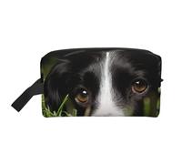 Trousse de Maquillage de Voyage pour Femme, Motif Border Collie, Motif Herbe Noire, Grande capacité