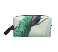 Trousse de Maquillage de Voyage pour Femme, Motif Branche d'arbre, Paon et Plumes, Bleu Aqua, Grande capacité