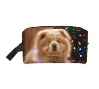Trousse de Maquillage de Voyage pour Femme, Motif Chien Chow Chow Blanc et Duveteux, Motif Noël, Grande capacité