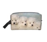 Trousse de Maquillage de Voyage pour Femme, Motif Chiots samoyèdes, Chiens Blancs, Petite Famille, Samoyède