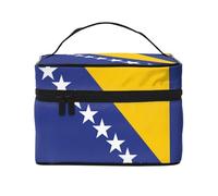 Trousse de maquillage de voyage pour femme, motif drapeau de la Bosnie-Herzégovine, (22,9 x 16,5 x 15,7 cm), grande capacité, sac de rangement pour filles, noir, One Size