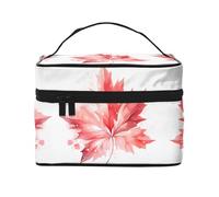 Trousse de maquillage de voyage pour femme Motif feuille d'érable Rouge 22,9 x 16,5 x 15,7 cm Grande capacité, noir, One Size