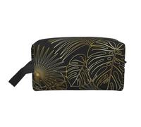 Trousse de Maquillage de Voyage pour Femme, Motif Feuilles de Palmier Tropicales dorées, Motif Jungle Exotique, Grande capacité