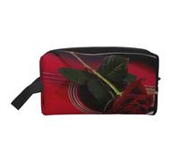 Trousse de Maquillage de Voyage pour Femme, Motif Guitare Rouge et Rose Rouge, Grande capacité
