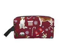 Trousse de Maquillage de Voyage pour Femme, Motif Husky Candy Canes, Chaussettes, Chien de Vacances, Rubis, Grande capacité