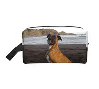 Trousse de Maquillage de Voyage pour Femme, Motif Portrait de Chien Boxer Marron de Plage, Grande capacité