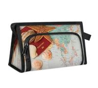 Trousse de maquillage de voyage pour femmes et hommes - Étoile de mer, coquillages, carte de passeport, trousse de toilette, articles de toilette, trousse de douche, organisateur, couleur, L,