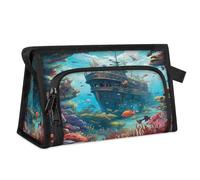 Trousse de maquillage de voyage pour femmes et hommes, vieux navire, monde sous-marin, trousse de toilette, trousse de douche, organisateur, couleur, L, Organiseur de sac