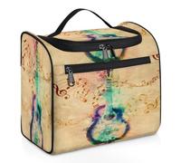 Trousse de maquillage de voyage pour femmes, hommes, filles, garçons, 11,2 L, motif guitare abstraite, note de musique, trousse de toilette à suspendre, trousse de toilette à suspendre, trousse de