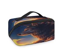 Trousse de maquillage de voyage pour femmes, hommes, filles, garçons, trousse de toilette portable avec motif loup mystérieux